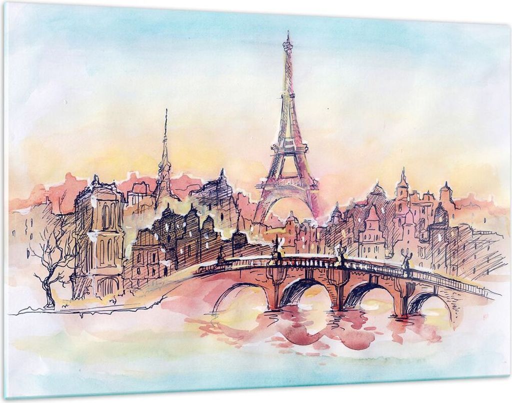 Bilder auf glas - Brücke Eiffle Illustration Frankreich - 120x80cm - Glasbilder - Wandbilder - Kunstdruck - Wanddekoration aus Glas - Glas Bilder ...