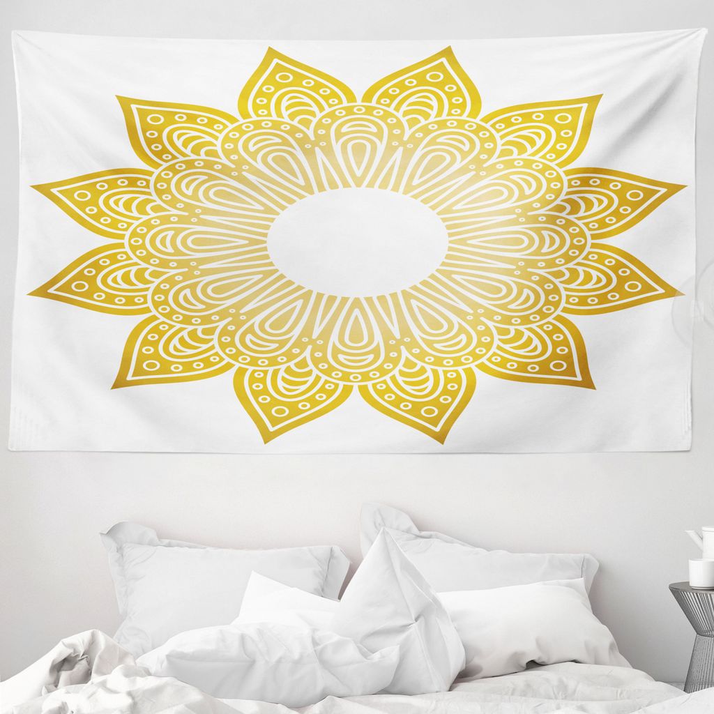 ABAKUHAUS Mandala Wandteppich, Kreis Sun Looking Floral aus Weiches Mikrofaser Stoff Waschbar ohne Verblassen Digitaldruck, 230 x 140 cm, Senf und ...
