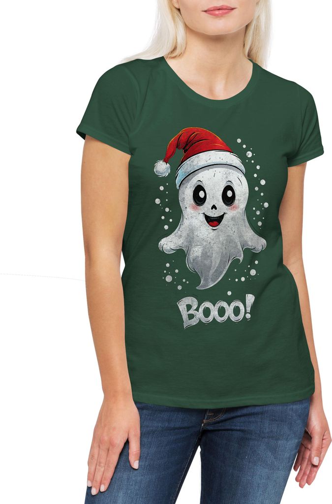 Urban Backwoods Christmas Boo Ghost, Damen T-Shirt, Farbe: Grün, Größe: M