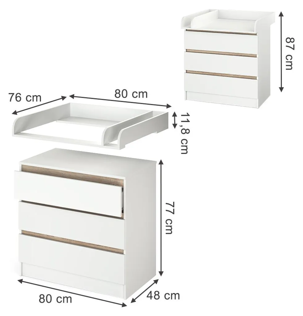 Commode à langer sécurisée Vicco Emma 28811, solution change 80x87 cm