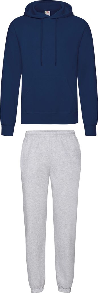 Fruit of the Loom Jogginganzug - Jogginghose & Kapuzensweatshirt, Farbe:Grau & Navy, Größe:M