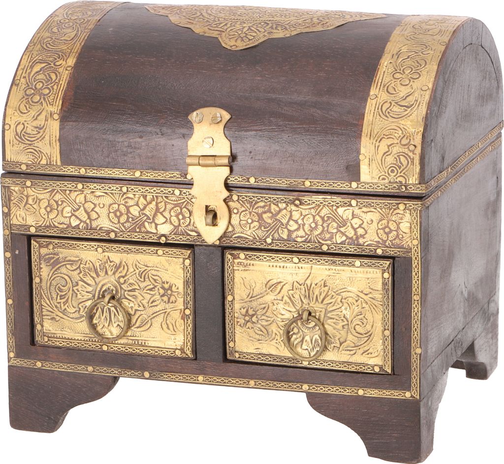 Rustikale Halbrunde Kleine Schatztruhe, Holzschachtel, Schmuck Dose mit Schubfächern - Modell 5, Braun, 18*20*16 cm, Dosen, Boxen & Schatullen