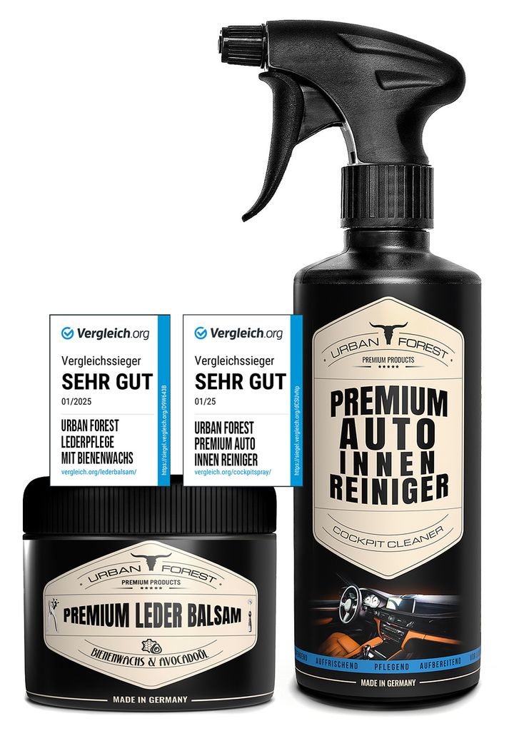 Auto Innenraum Reiniger 500ml + Premium Leder Balsam für Auto Lederpflege 250ml | Autopflege Set für den gesamten Auto Innenraum von URBAN Forest