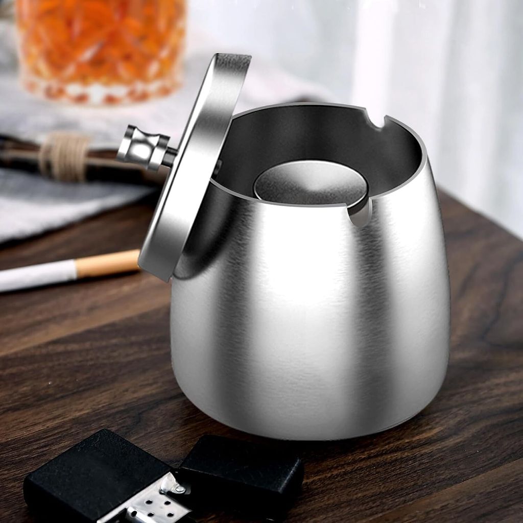 Aschenbecher mit Deckel, Edelstahl Aschenbecher für Produktbild 8