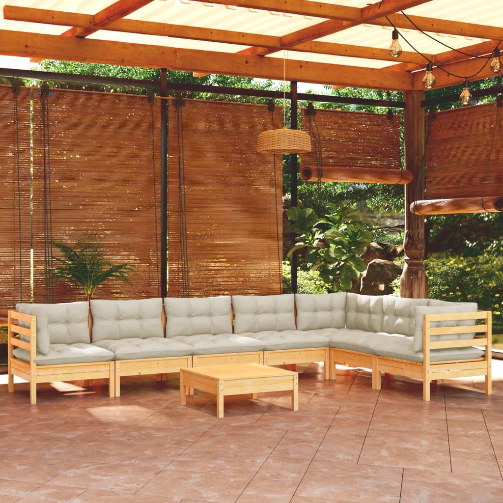 The Living Store 8-tlg. Garten-Lounge-Set mit Creme Kissen Massivholz Kiefer