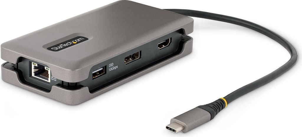 StarTech USB-C Multiport Adapter, 4K 60Hz HDMI/DP Video, 3-Port USB Hub, 100W Power Deliv