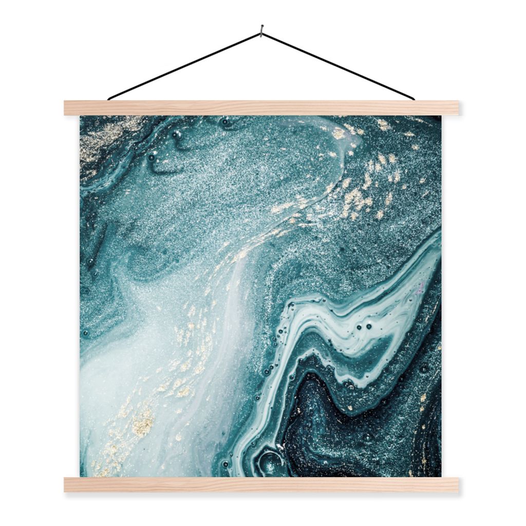 MuchoWow Textilposter Edelsteine - Blau - Natur - Marmor - Abstrakt 60x60 cm mit holzfarbenen Rahmen - Wanddekoration