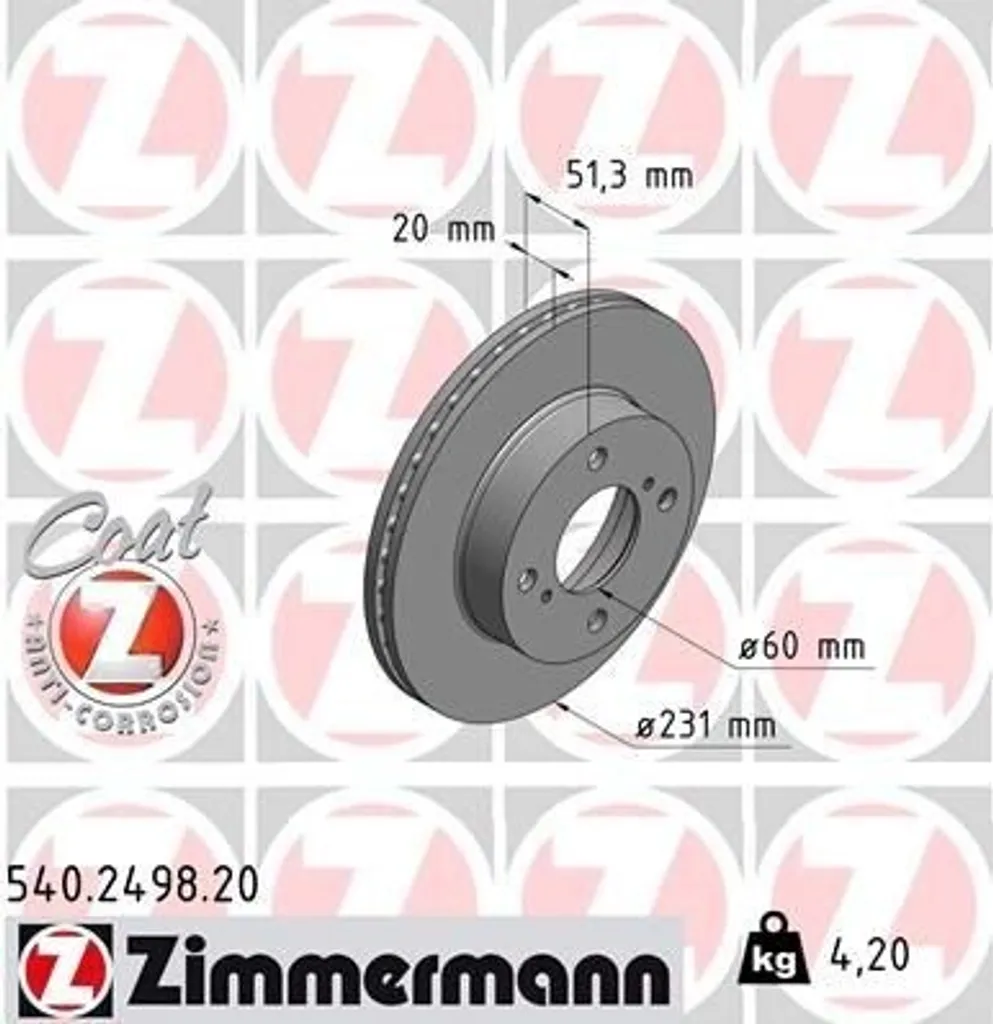 Zimmermann 540.2498.20 Disque de frein pour Nissan Pixo UA0 performant
