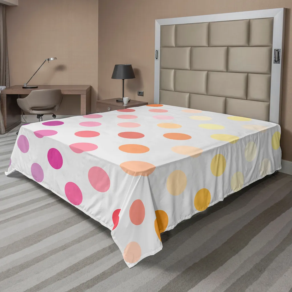 Drap Plat pour Lit Décoratif 260x228, Motif à Points pour Chambre Moderne