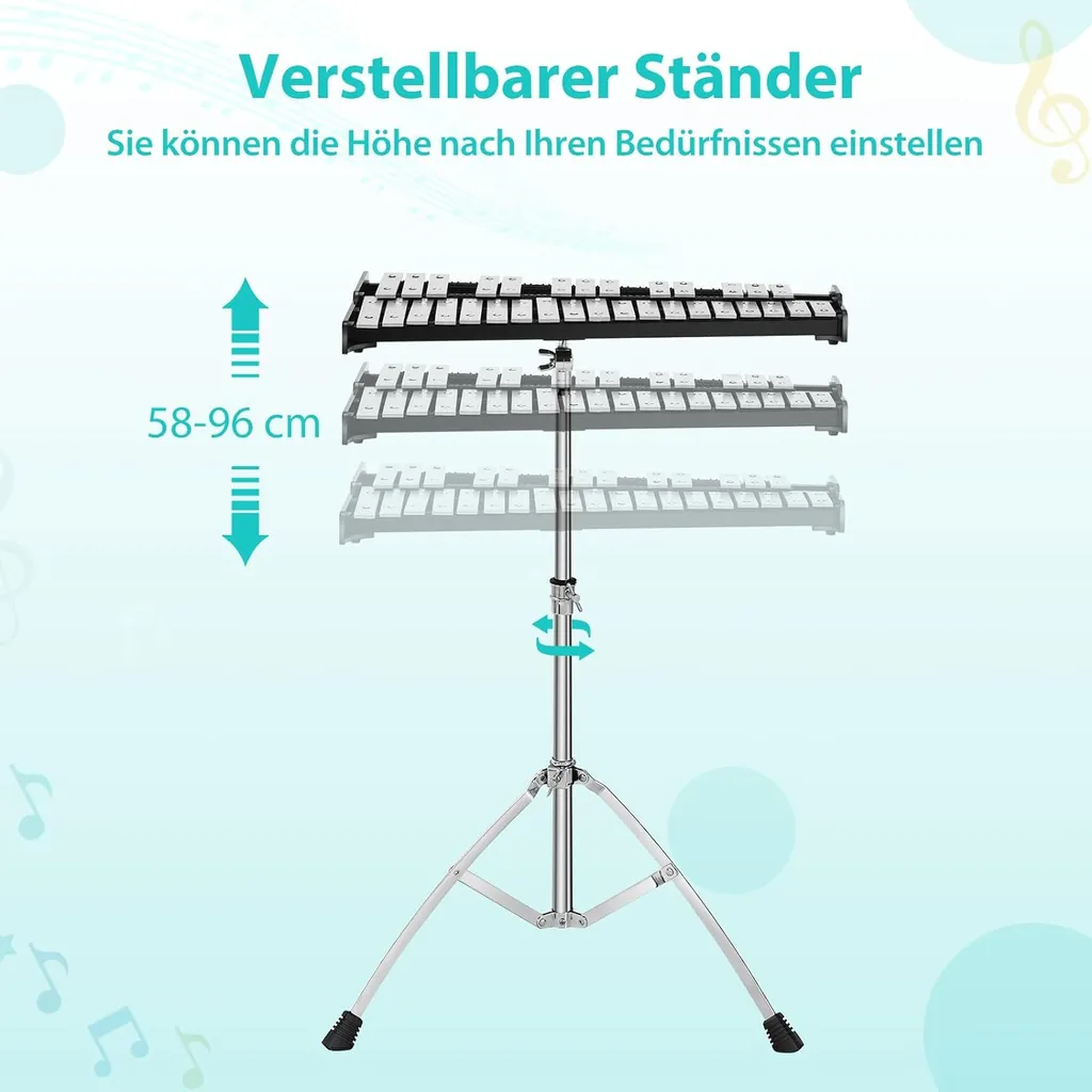 Xylophone 32 Notes Percussion avec Support Réglable et Pad de 20cm - 4