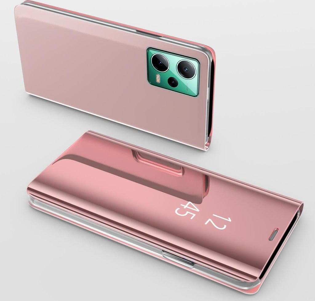 Handy Hülle für Xiaomi Redmi Note 12 5G Clear View Hülle Klapp Flip Hülle Bumper Cover Spiegel Mirror, Farbe: Rosa