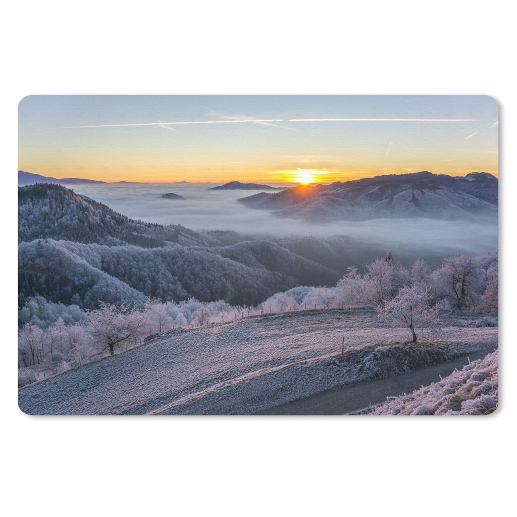 MuchoWow Schreibtischunterlage Winter - Berge - Sonne - Abend 60x40 cm - XXL Mauspad - Großes Mauspad