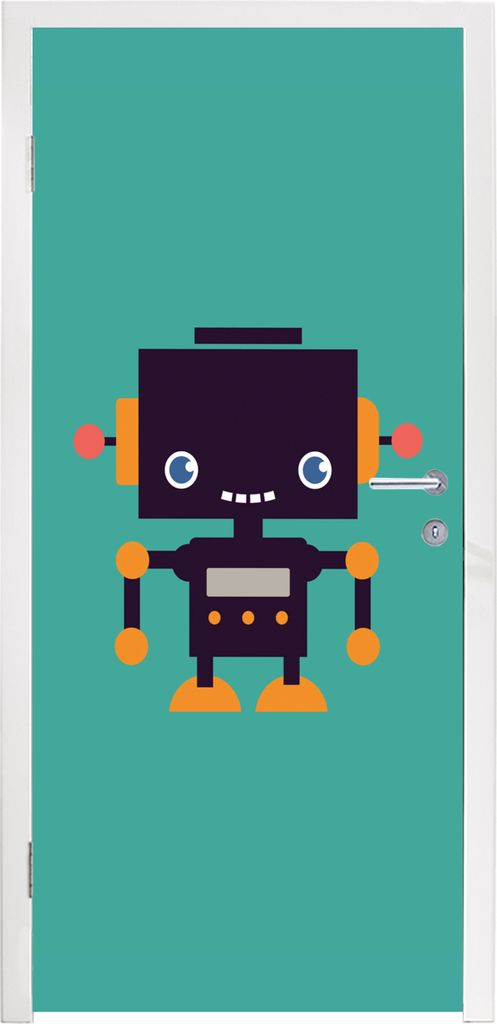 MuchoWow Türtapete Selbstklebende Türfolie Roboter - Gesicht - Antenne - Blau - Jungen 85x215 cm Türposter Türaufkleber Klebefolie Türklebef...