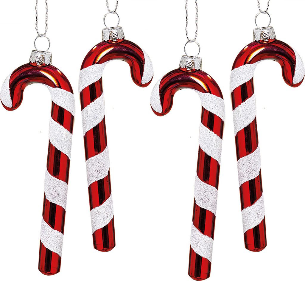 4 Zuckerstangen weiß / rot glänzend 12 cm Glas Produktbild 