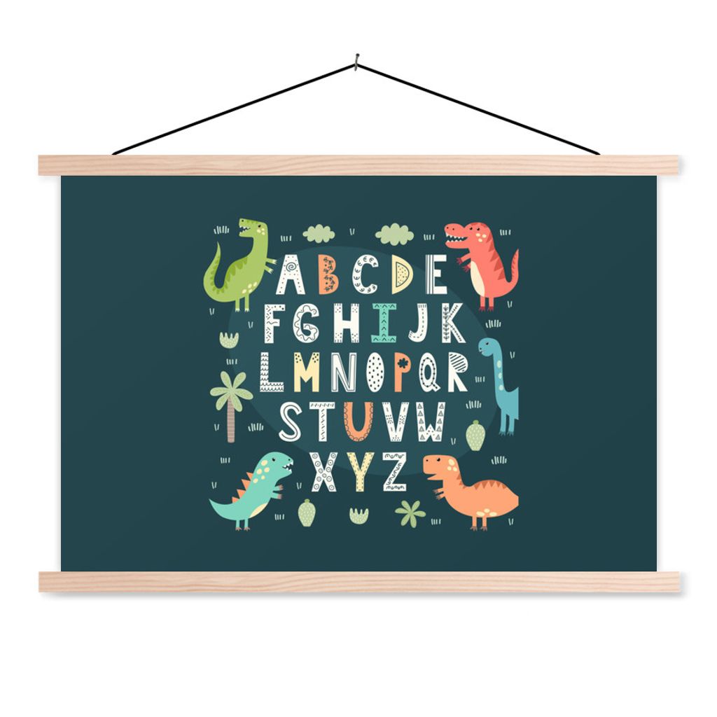 MuchoWow Textilposter Illustration des Alphabets und der Dinosaurier 60x40 cm mit holzfarbenen Rahmen - Bilder