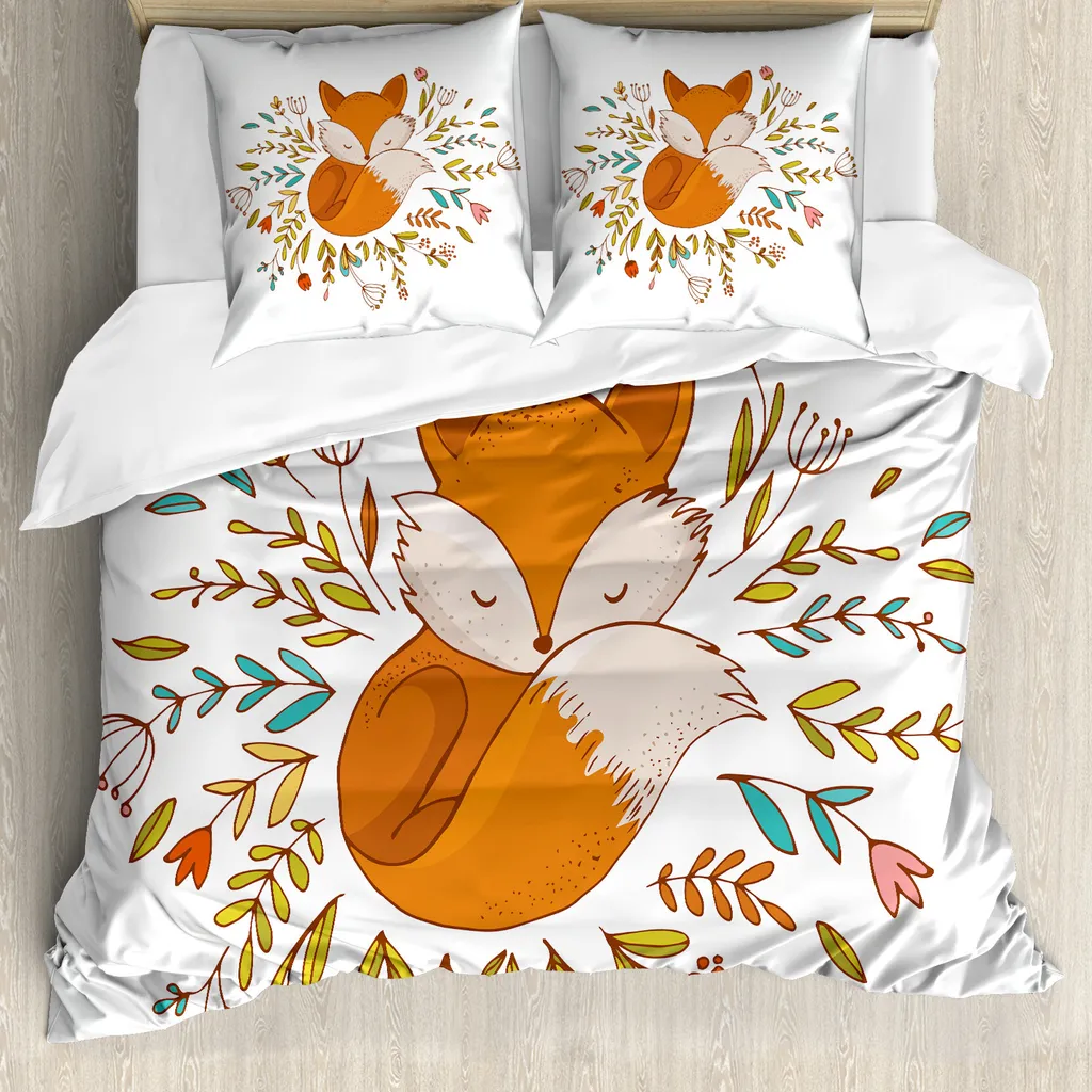 Linge de lit Bébé Renard pour Chambre Double - Ensemble Orange et Bleu