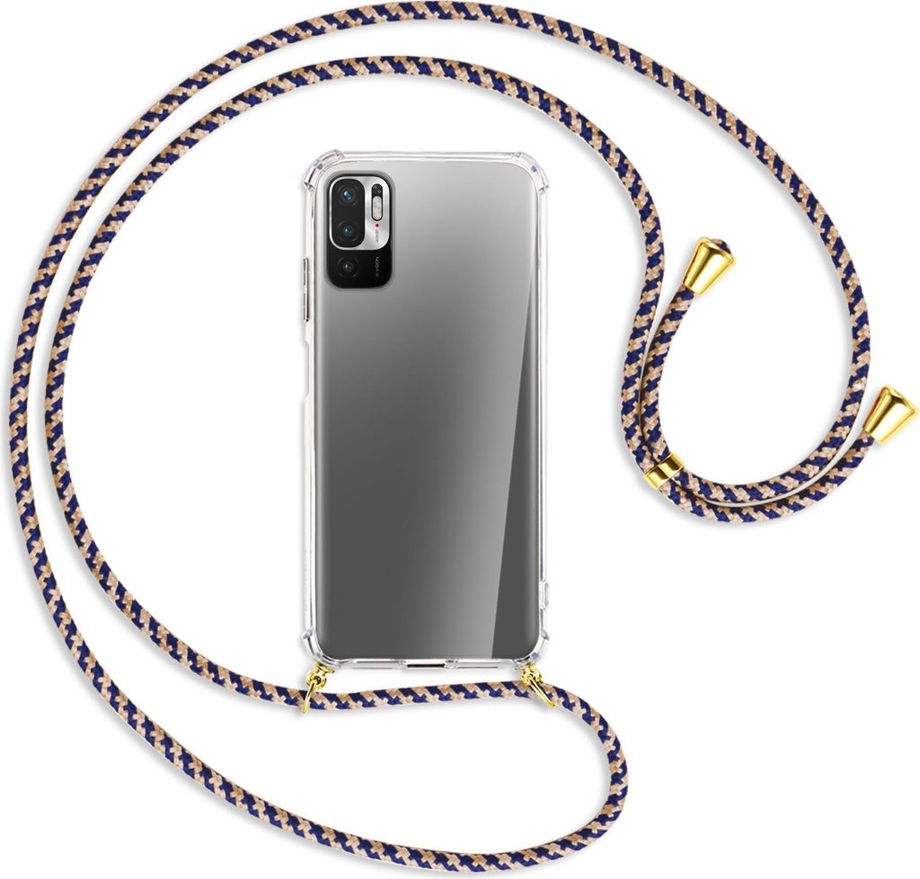 Handykette Backcover-Schutzhülle mit Band (Metall goldfarben) für Xiaomi Redmi Note 10 5G - blau+beige