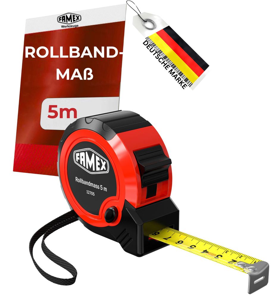 FAMEX 12706 Rollbandmaß mit Stopper, 5m, Maßband, Produktbild 