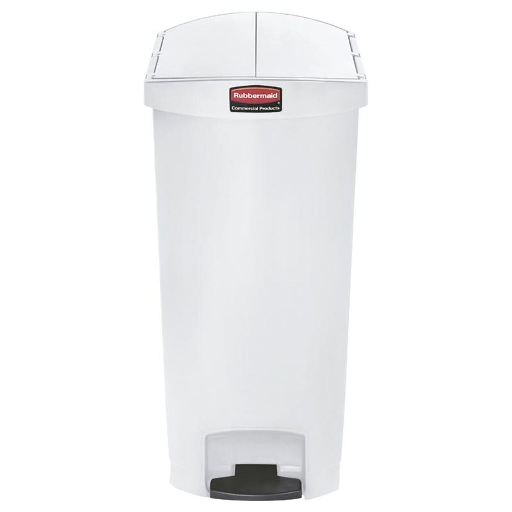 RUBBERMAID Slim Jim Kunststoff-Tretabfallbehälter mit Pedal an der Schmalseite 68 L, Farbe:Weiß