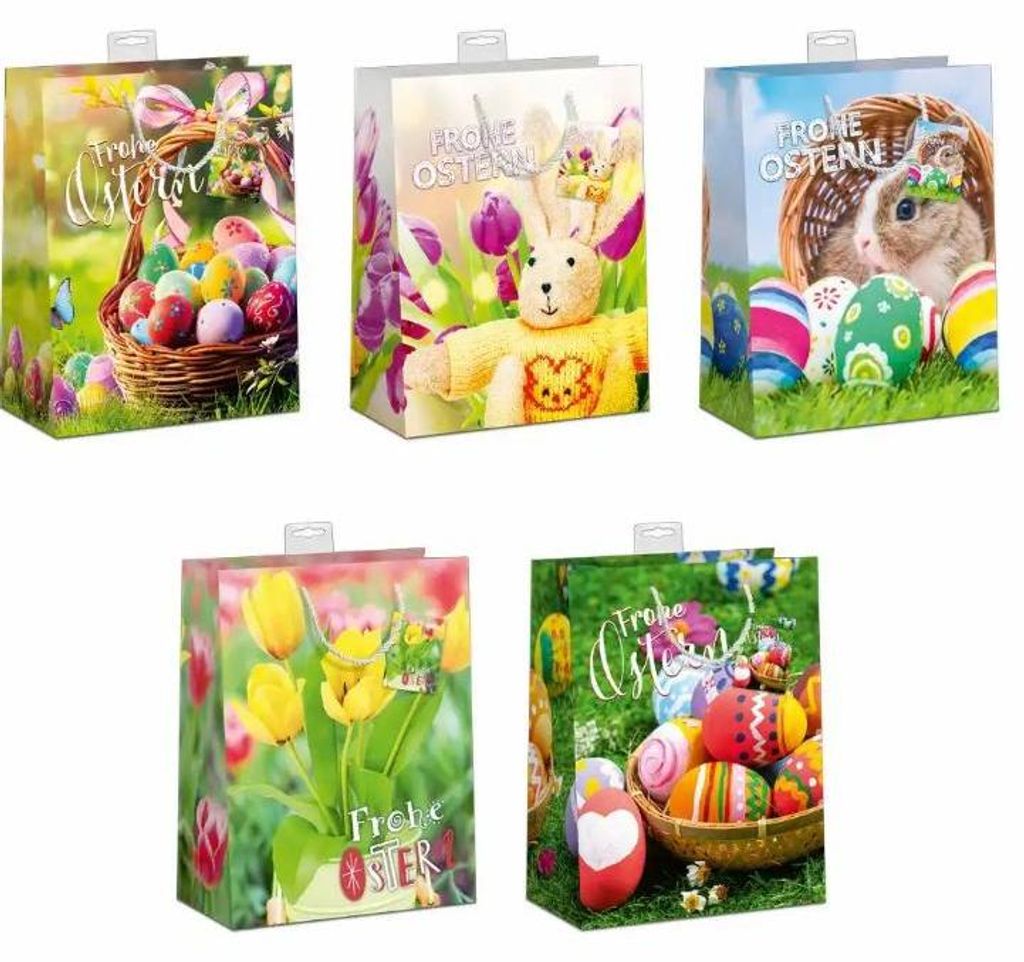 Geschenktasche Frohe Ostern 18x23x10cm 5fach sortiert