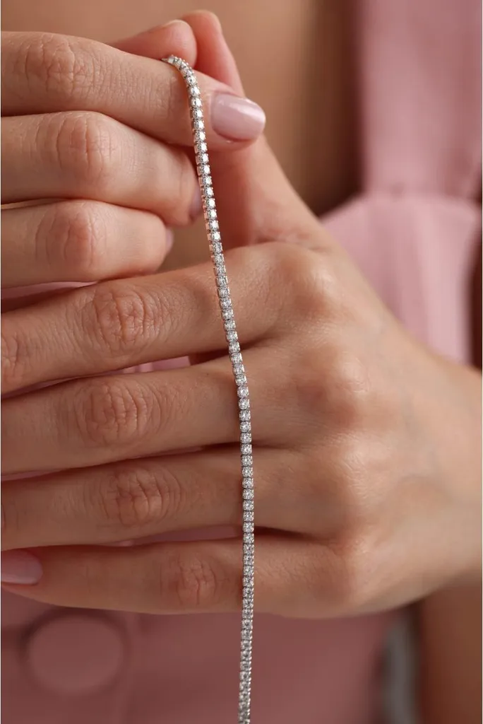 Bracelet Tennis Femme en Argent 925 avec Oxydes de Zirconium 2mm Brillants