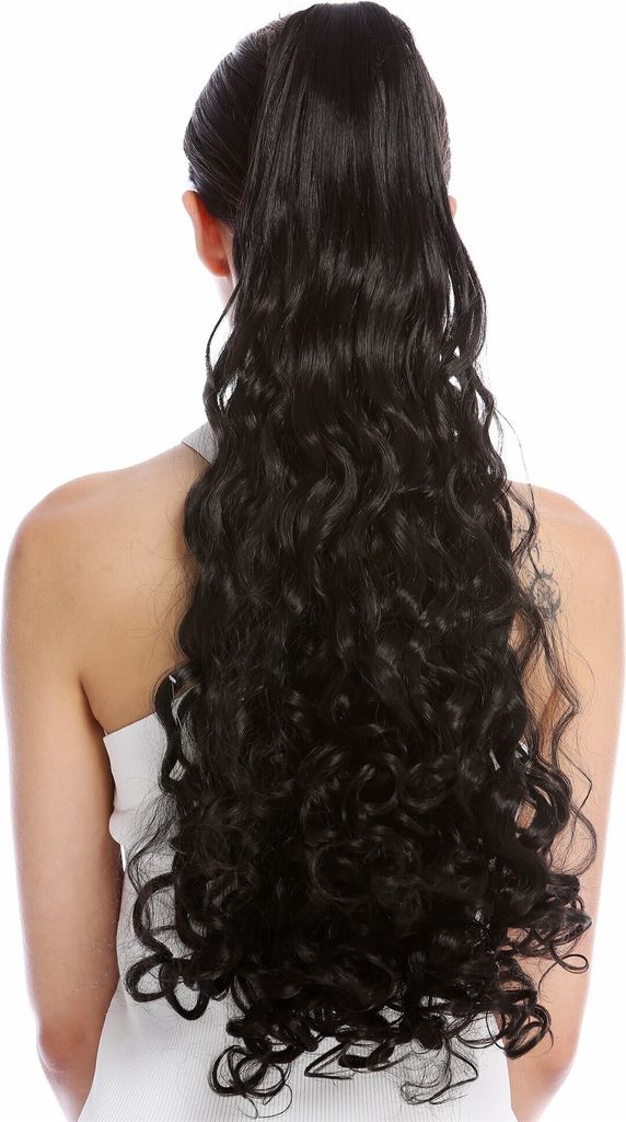 WIG ME UP Zopf Pferdeschwanz Lang Lockig Schwarz N440-V-2