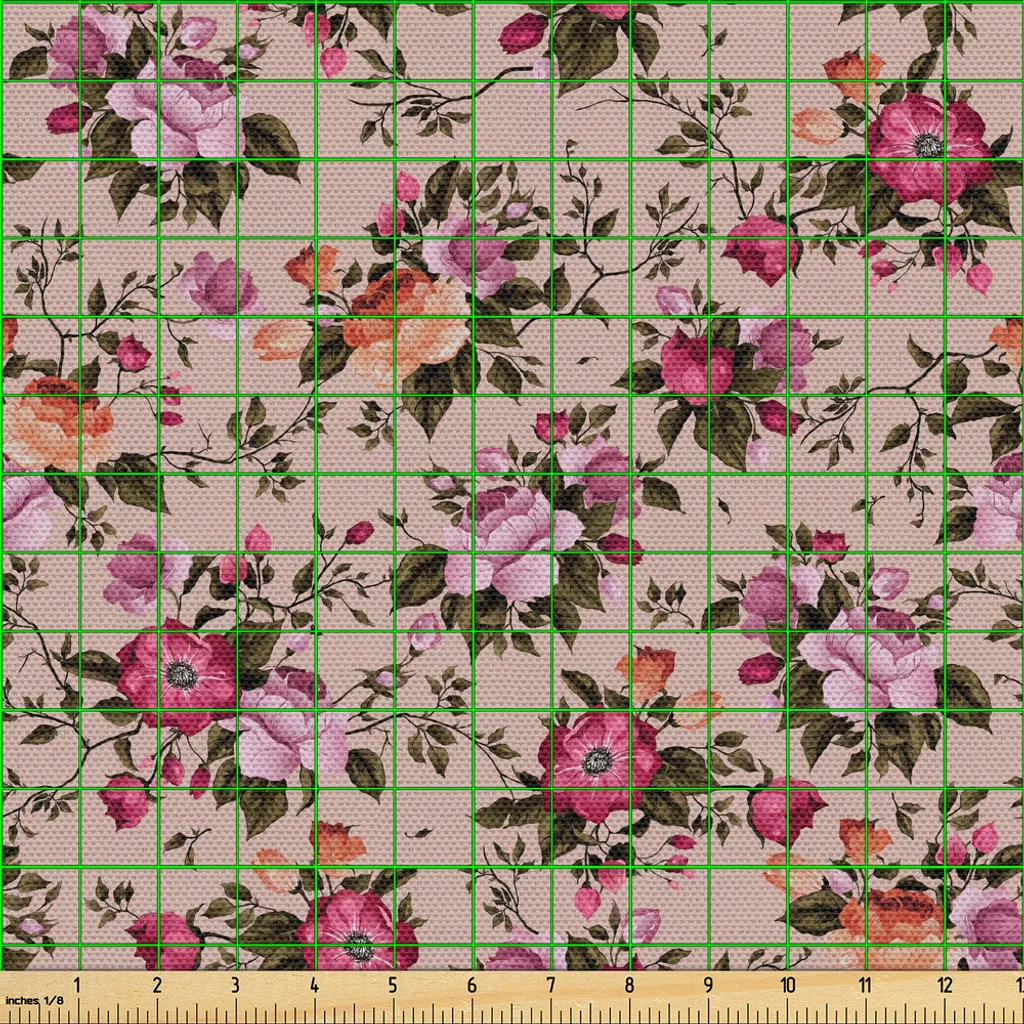 Textile au mètre motif fleurs de roses pour rideaux et nappe 148x300 cm
