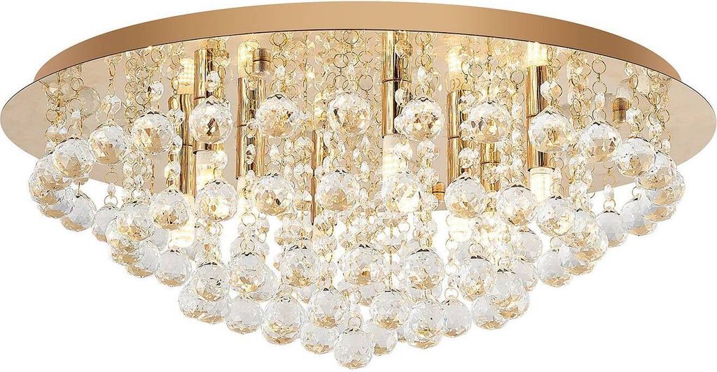 Lindby Deckenleuchte Gillion, 8-flg., gold, Kristall, Ø 55cm