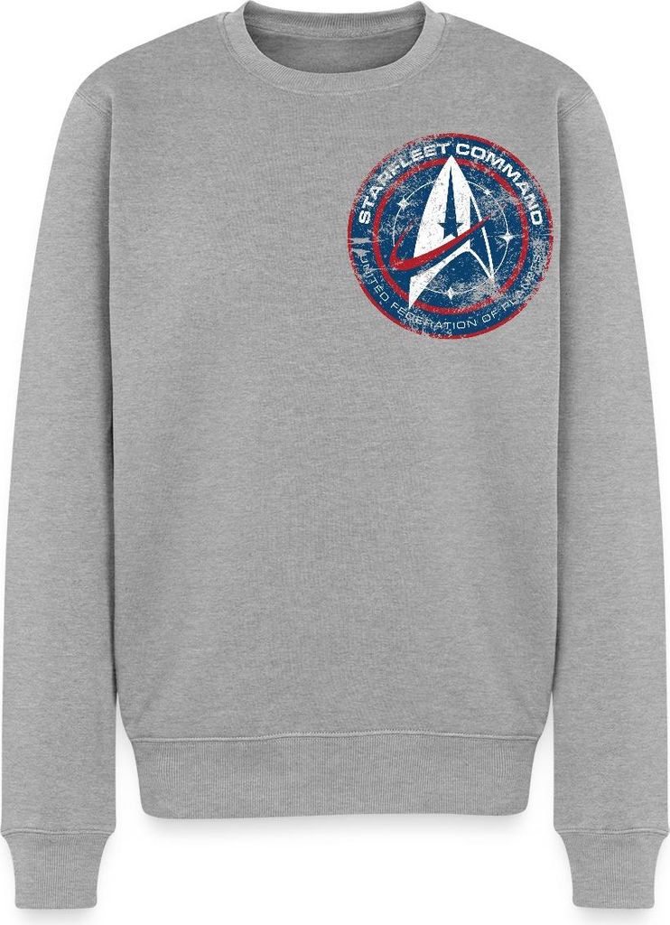 Spreadshirt Star Trek Discovery Abzeichen Sternenflotte Klein Herren Premium Pullover, XL, Grau meliert