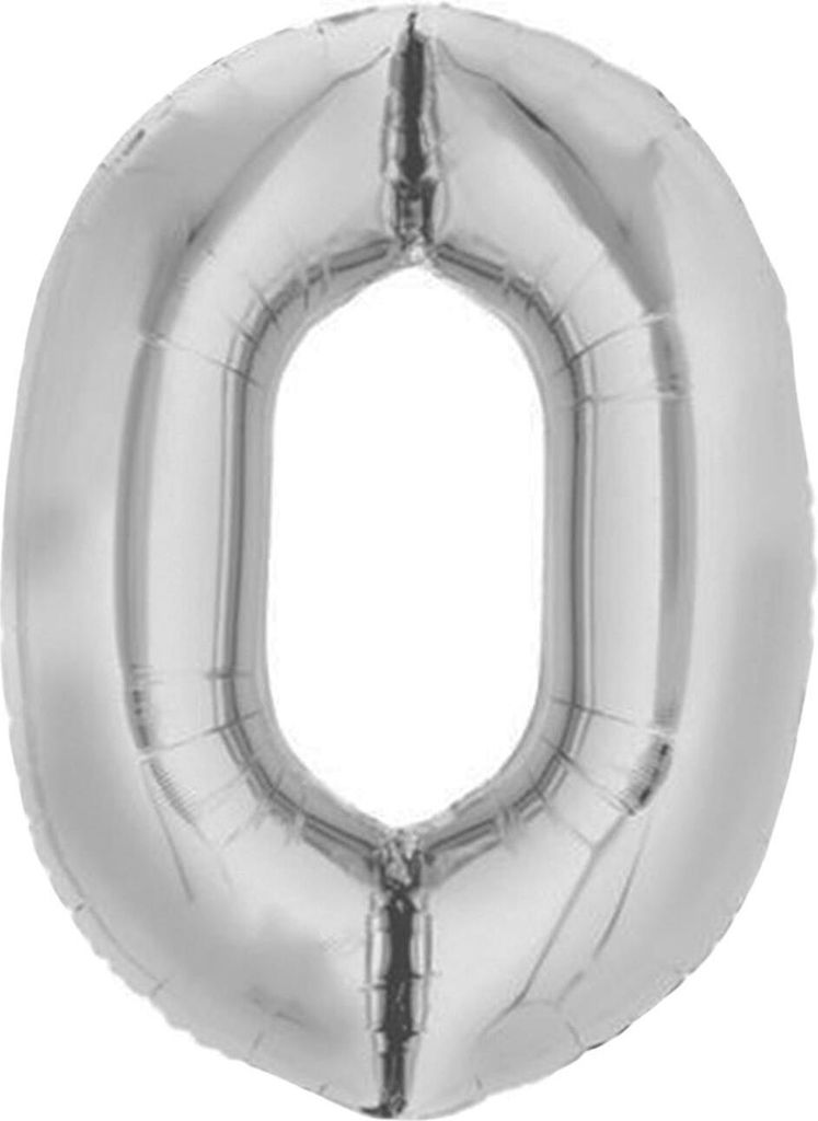 Folienballon Zahl 0, ca. 80 cm, silber, für Luftbefüllung