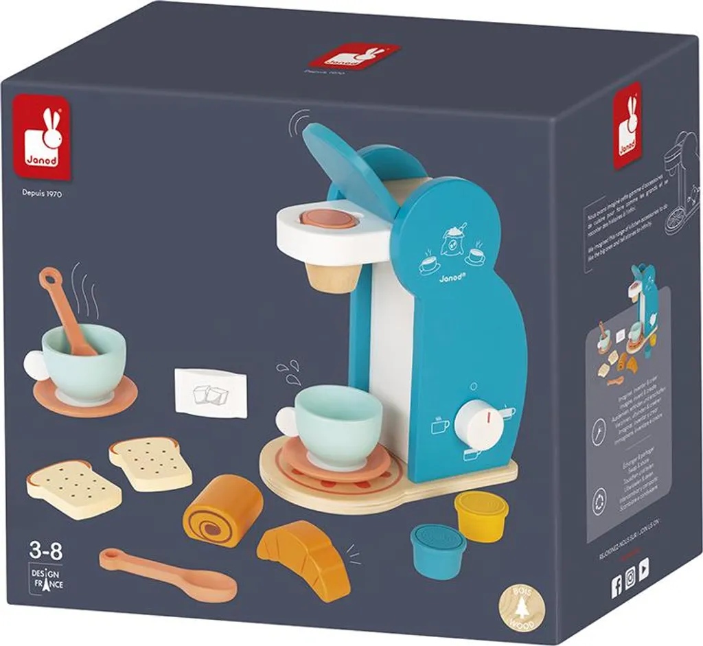 Machine à Café Jouet en Bois Janod - Ensemble Petit Déjeuner Complet
