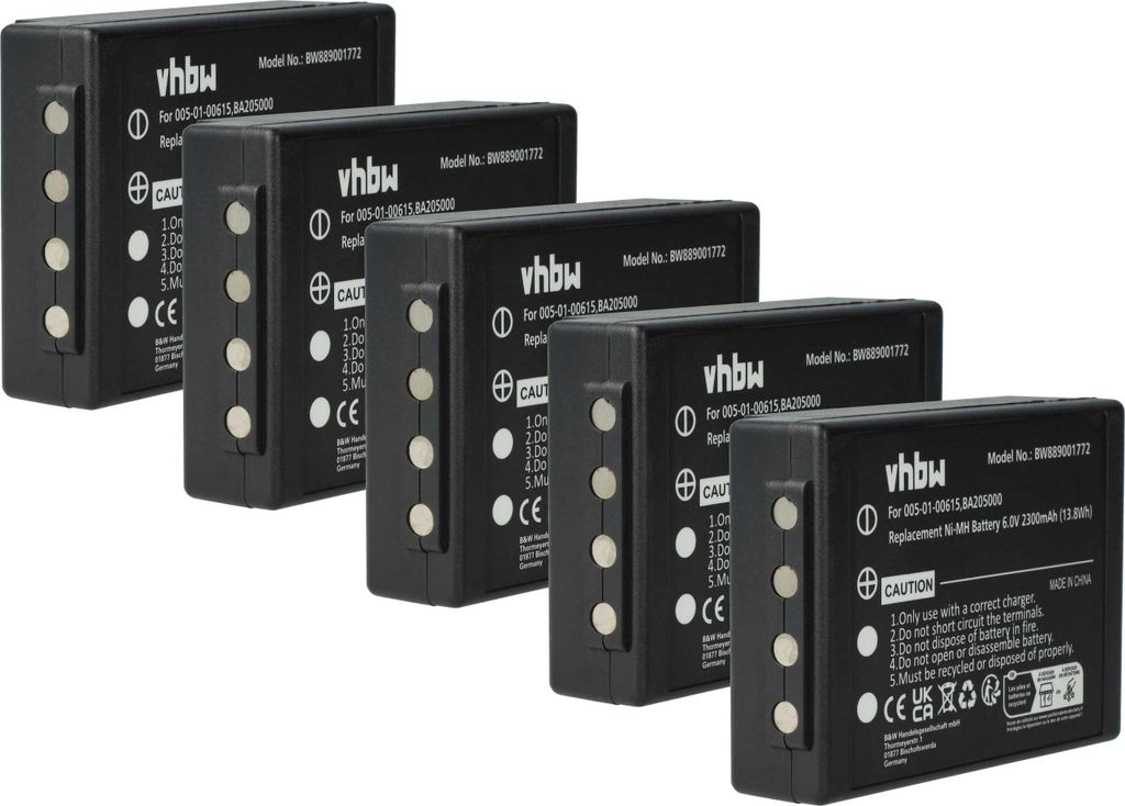 vhbw 5x Akku kompatibel mit HBC Micron 6, 4 Industrie-Funkfernsteuerung Fernbedienung (2300 mAh, 6 V, NiMH) - Schwarz