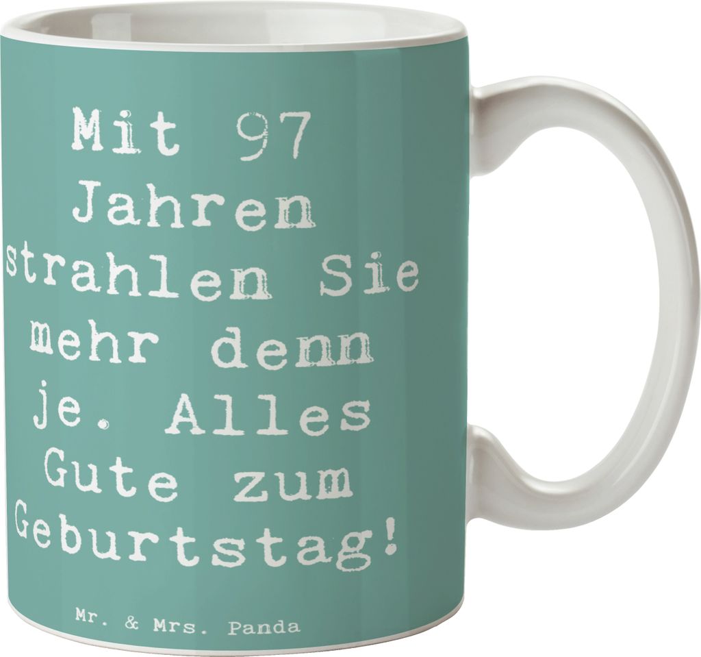 Mr. & Mrs. Panda Kaffeebecher Spruch 97. Geburtstag Strahlen - Meeresbrise - Geschenk, Kaffeetasse, Alter, Happy Birthday, Wertschätzung, Teetasse...