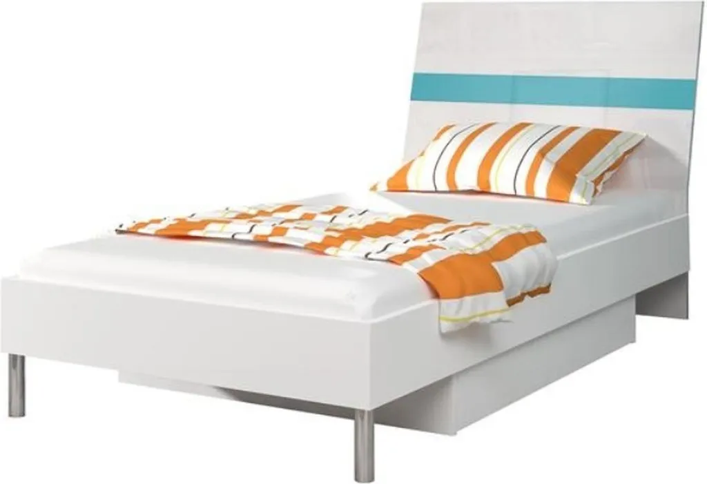 Lit pour chambre d'enfant en bois turquoise brillant design moderne