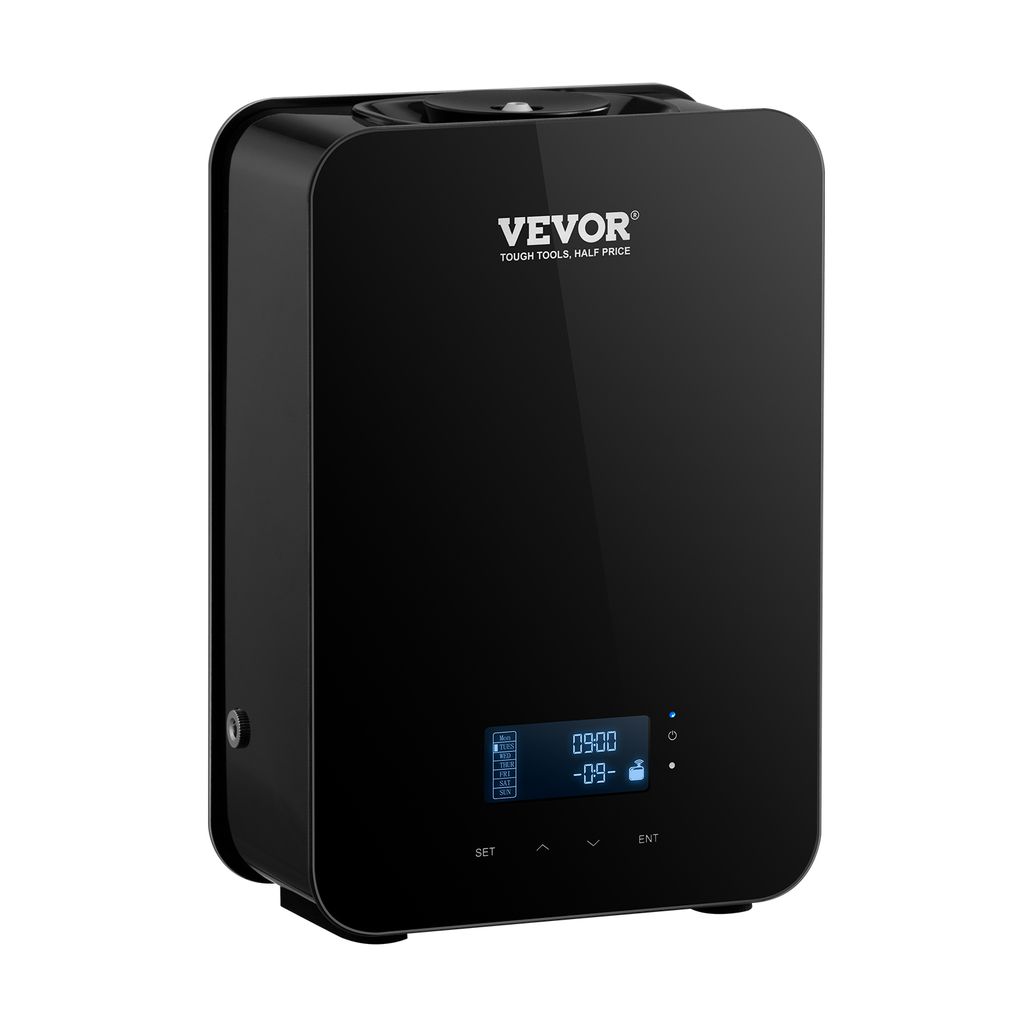 A black VEVOR HVAC diffuser is shown against a white background. The device has a digital display and buttons.