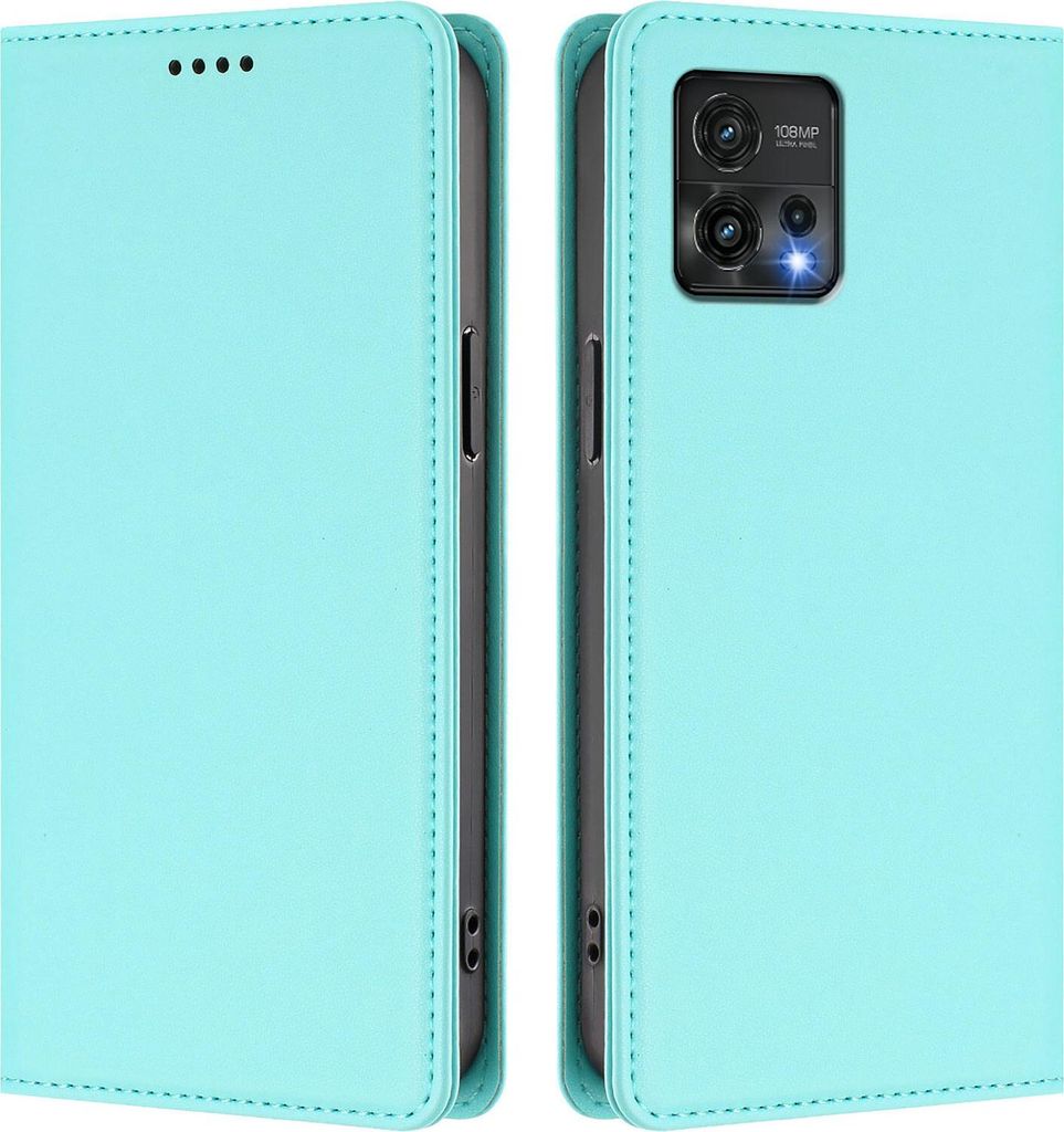 Handyhülle für Motorola Moto G72, Kunstleder Klapphülle Stoßfeste Magnetische Hülle mit Ständer Türkis