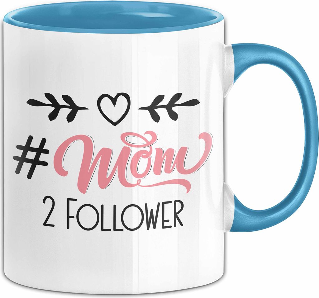 Mutter 2 Kinder Tasse Geschenk Mom 2 Follower Geschenkdiee Muttertag Beste Mutter Kaffee-Becher (Blau)