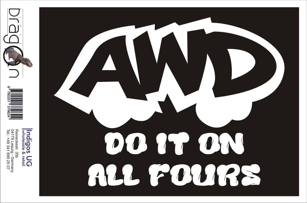 Aufkleber / Autoaufkleber - JDM / Die cut / Auto / OEM - AWD do it on all fours - 150X110 mm gelb - Heckscheibe / Heckscheibenaufkleber