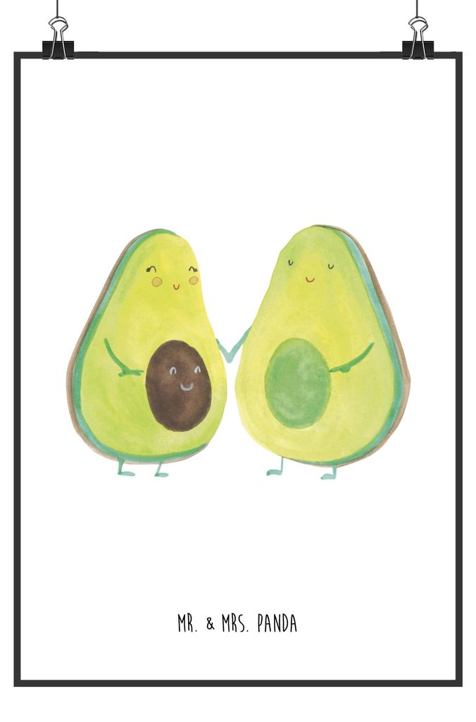 Mr. & Mrs. Panda Bild Avocado Pärchen DIN A0 - Weiß - Geschenk, Wanddekoration, Avocados, Babyparty, Liebe, Familie, drucke, wanddeko, Wandbild, ...