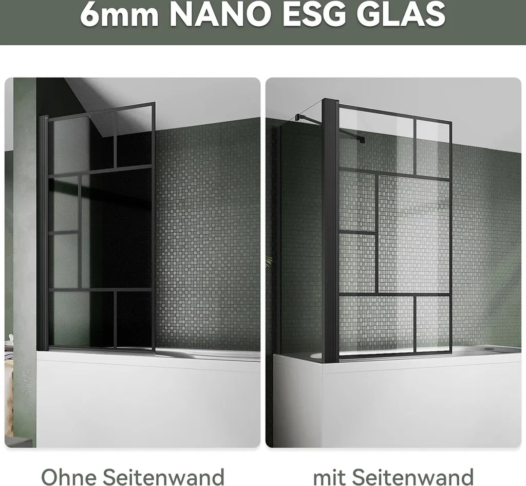 SONNI Panneau de Baignoire 80x140cm en Verre NANO ESG Anticalcaire