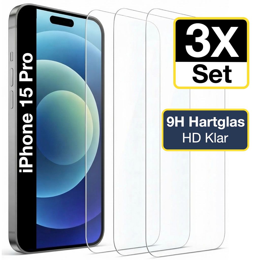 3x iPhone 15 Pro Panzerglas Panzerfolie Displayschutz Produktbild 
