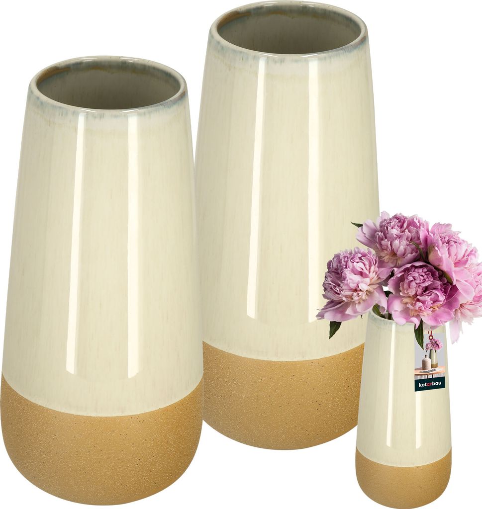 KOTARBAU 2 St. Vase Keramik Creme & Orange zwei Texturen 27x13 cm 13 cm Vase für Pampasgras Boho Vase Blumenvase modern Vasen Deko modern Va...