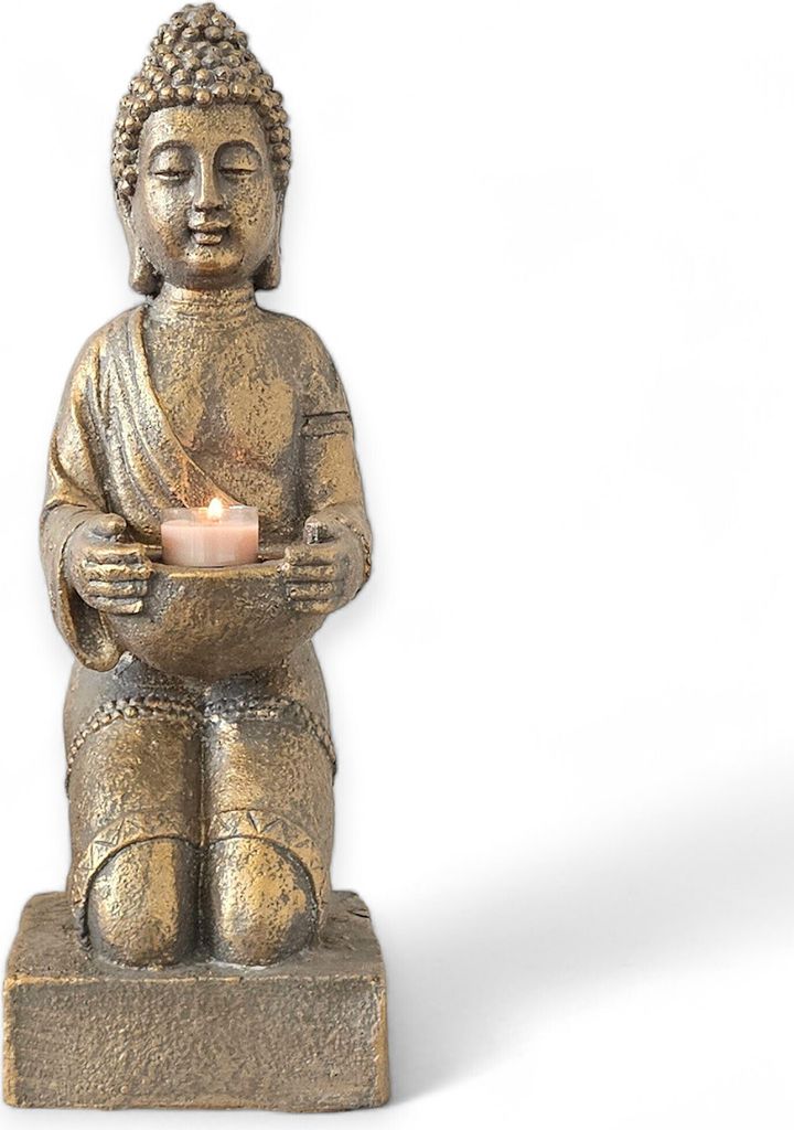 Buddha Statue mit Teelichthalter bronze 39cm Produktbild 