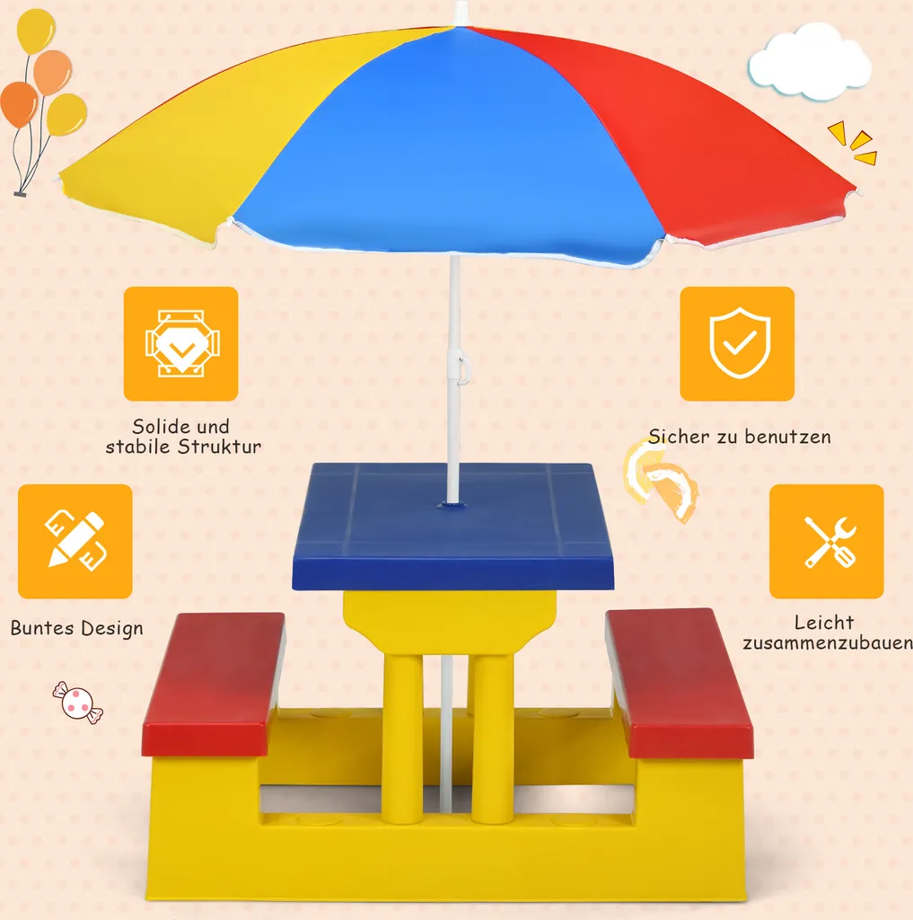 Offerta COSTWAY Set Tavolo e Panche Bambini Giallo | Prezzo Shock - 3