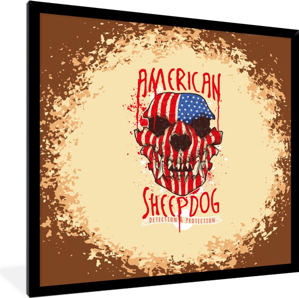 MuchoWow MuchoWow Gerahmtes Poster Jahrgang - Amerika - Hund 40x40 cm - Poster mit zchwarzem Bilderrahmen - Mit Rahmen - Wanddekoration Schlafz...