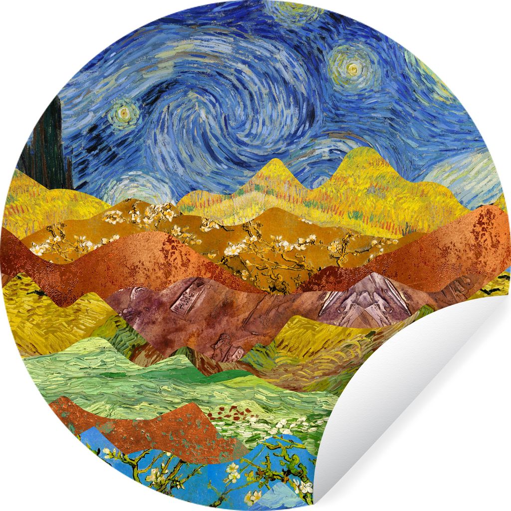 MuchoWow Runde Wandtattoo - Wandsticker Tapete Aufkleber Van Gogh - Sternennacht - Alte Meister Ø 100 cm Selbstklebend und Repositionierbar - Wa...