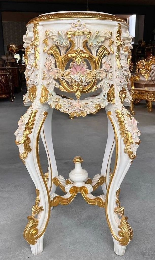 Casa Padrino Barock Säule mit Marmorplatte Weiß / Rosa / Gold - Prunkvoller Antik Stil Massivholz Blumentisch - Wohnzimmer Möbel im Barockstil -...