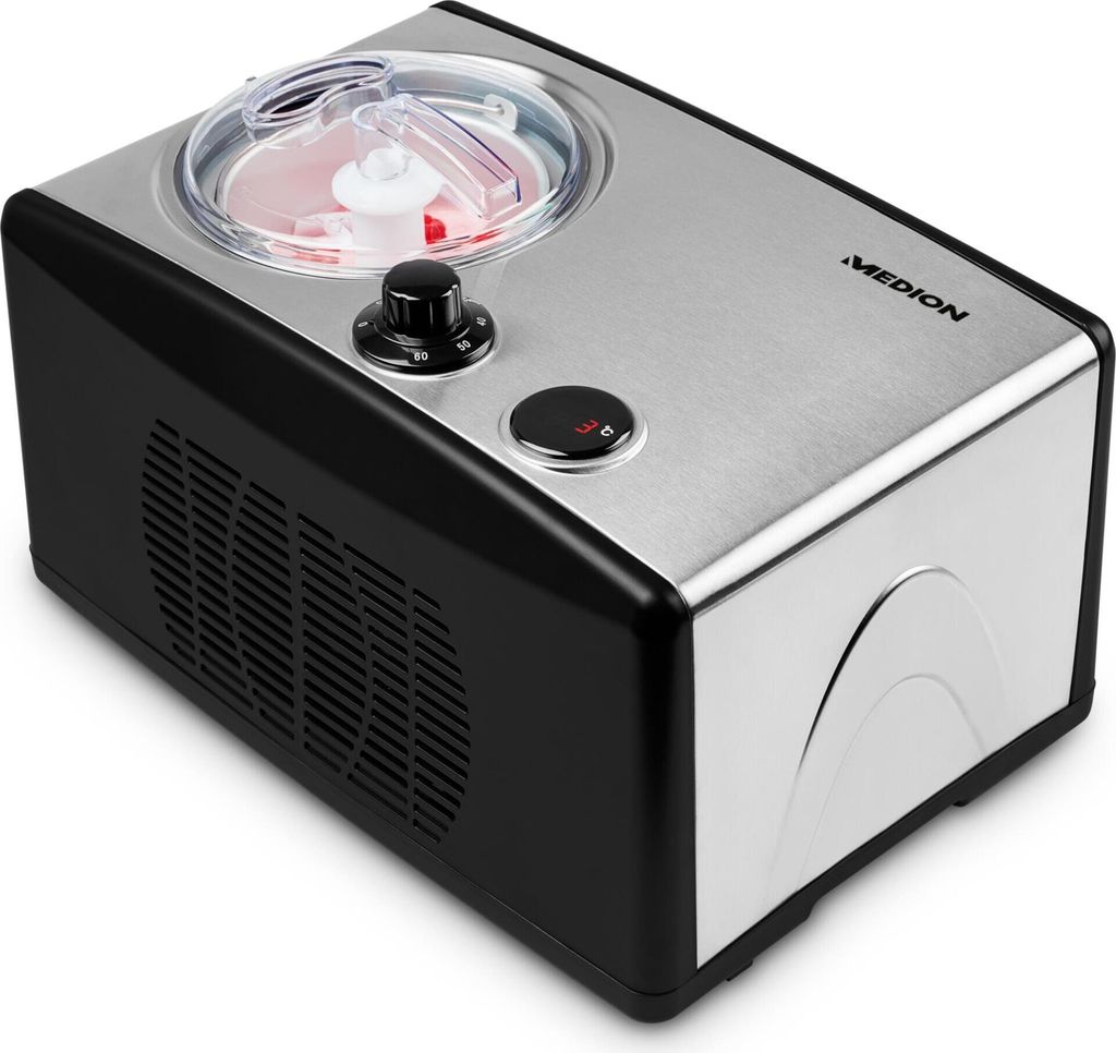An ice cream maker is shown from a slightly elevated front-facing angle.