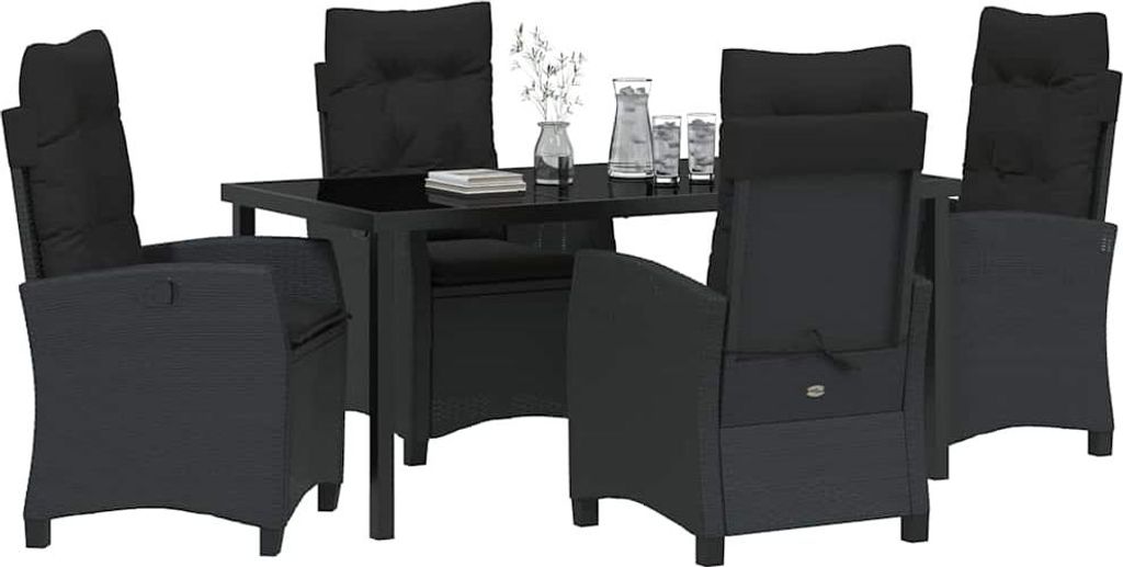 vidaXL Garten Essgruppe mit Kissen 5 pcs Schwarz Poly-Rattan