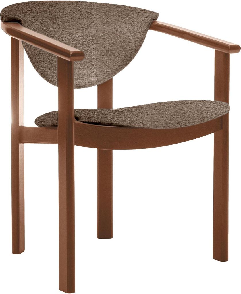 Polsterstuhl mit Armlehnen Kate F1 moderne gepolsterte Stuhl stilvoll Sessel für Esszimmer in Boucle, Farbe: hellbraun - catch me 03, Beinefarbe: ...